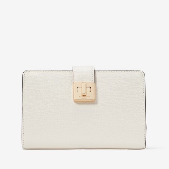 Kate Spade Phoebe Turnlock Medium Leather Wallet Meringue KF534 - Picture 3 of 7
